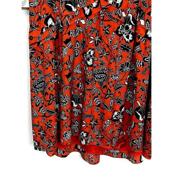 Nordstrom Signature 100% Silk Orange Floral Tiered Dress SZ 14 - Picture 3 of 7